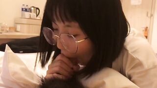 Big glasses girlfriend blowjob first person view