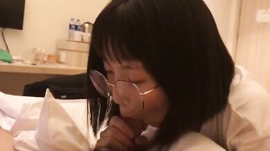 Big glasses girlfriend blowjob first person view