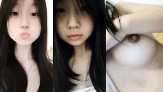 Cute big tits girl grabs tits and spreads pussy