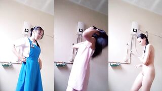 Malaysian school uniform girl takes a selfie while bathing