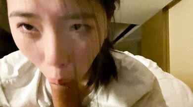 Pretty beauty eats cock