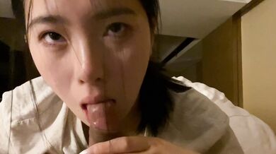 Pretty beauty eats cock