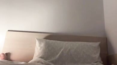 Bitch bites her panties and walks on the bed